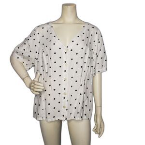 Old Navy Polka Dot Shirt Womens 2XL Button Front V Neck Puff Sleeve Linen Blend